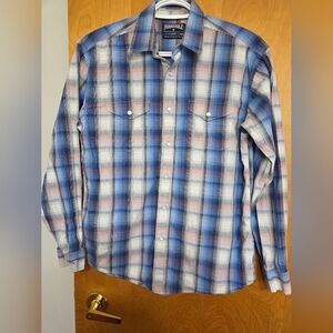 Panhandle Slim Blue, White, and Pink Plaid Shirt